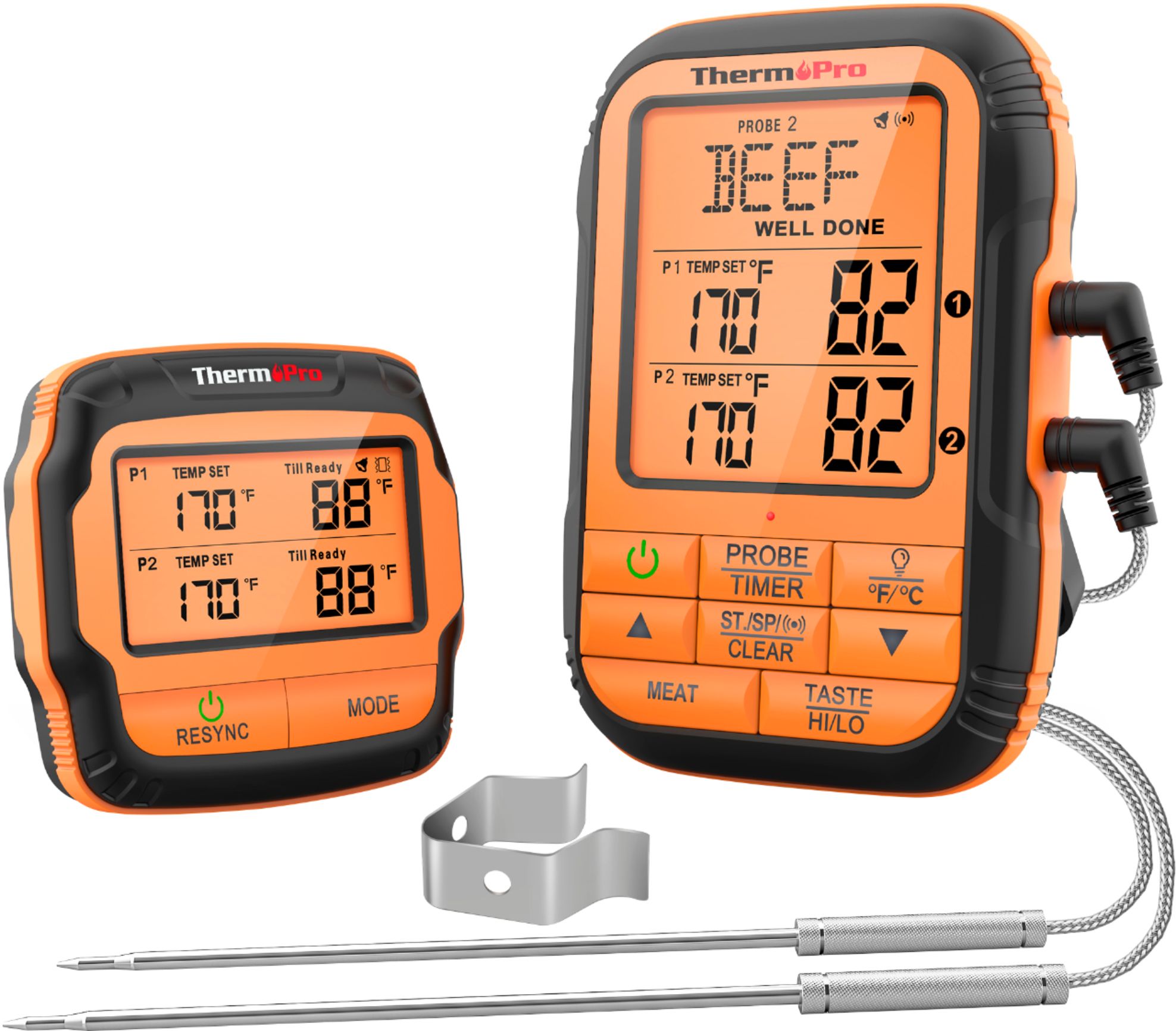 Angle View: ThermoPro - Dual Probe Wireless Meat Thermometer - ORANGE