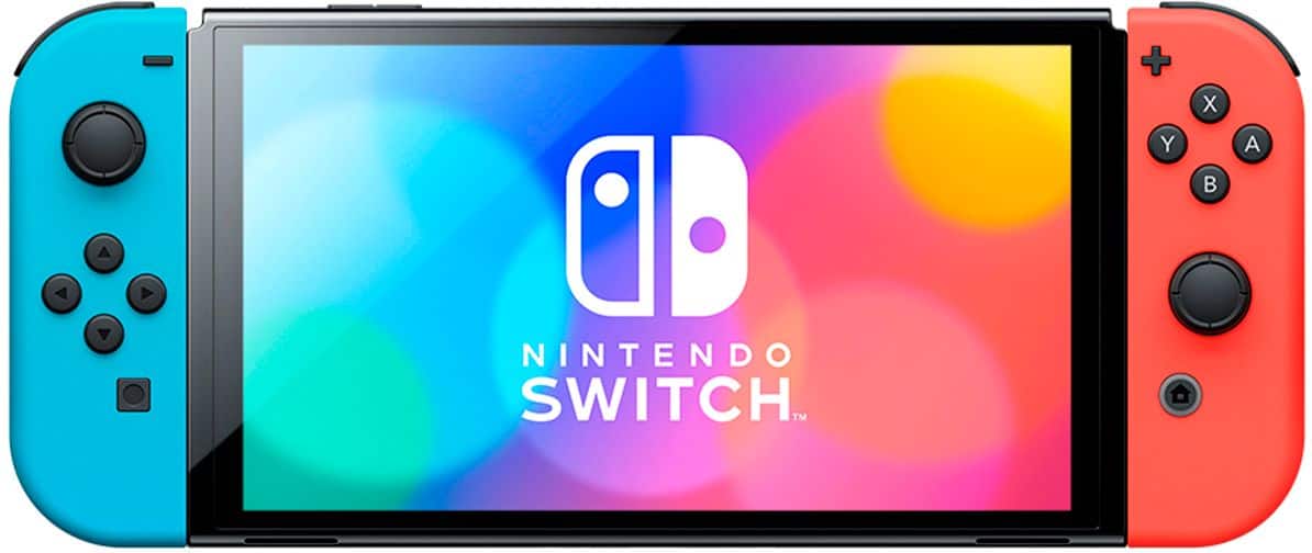 Angle. Nintendo - Switch – OLED Model w/ Neon Red & Neon Blue Joy-Con - Multi.