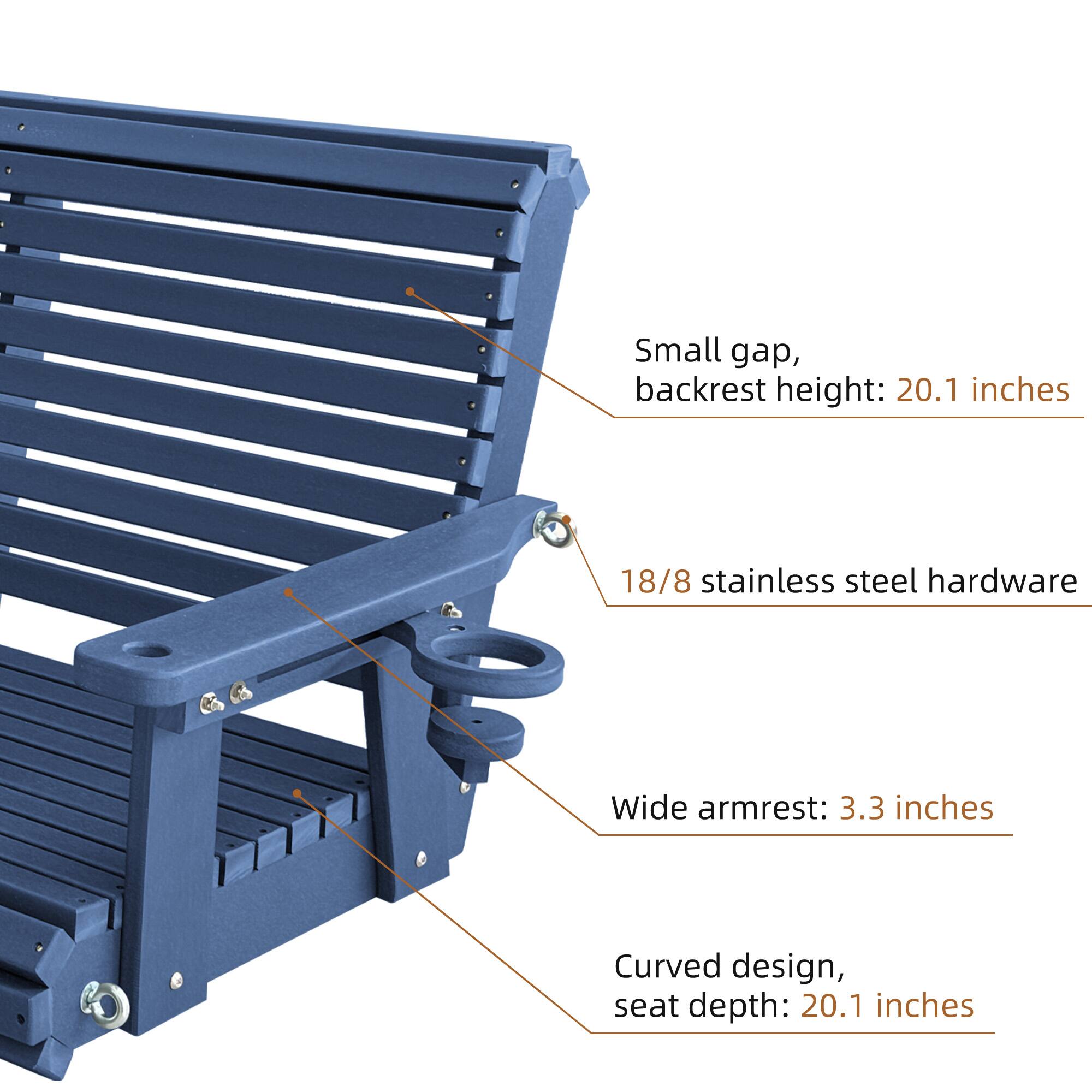 Small gap, backrest height: 20.1 inches  
18/8 stainless steel hardware  
Wide armrest: 3.3 inches  
Curved design, seat depth: 20.1 inches