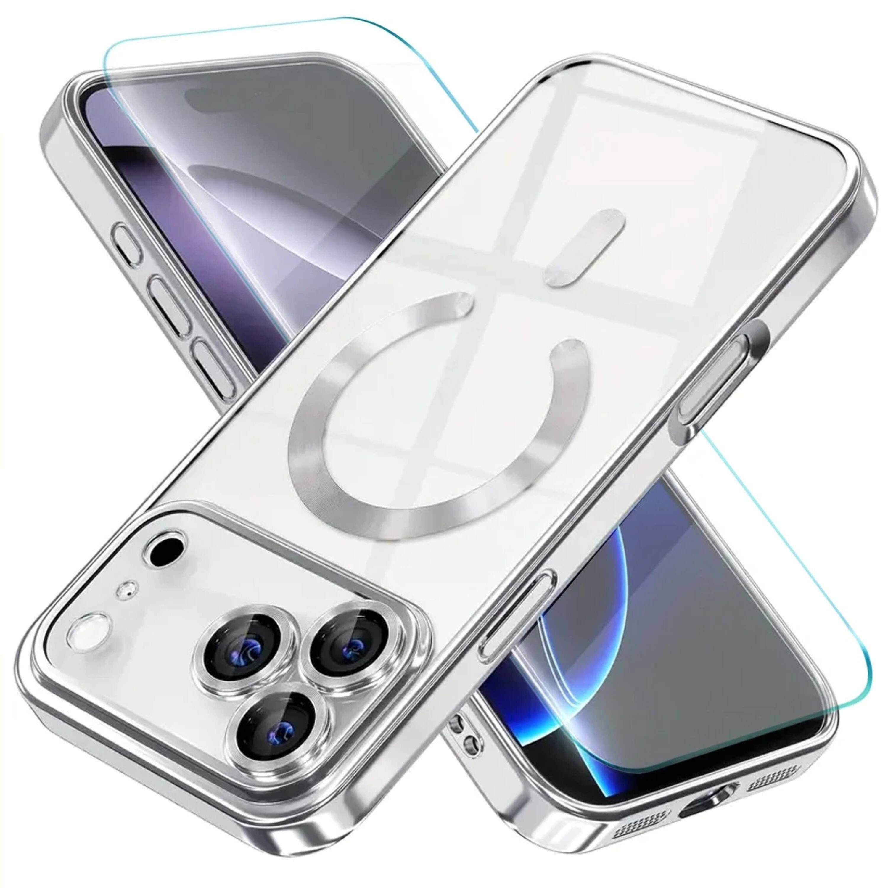 Front. Kitcheniva - Protective Shockproof Case with Magnetic Ring For IPhone 17 Pro Max Case And Tempered Glass Silver - Silver.