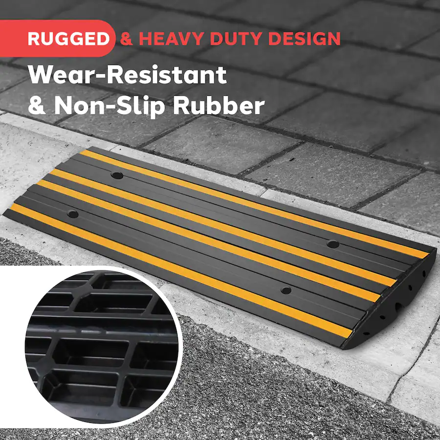 Pyle 4ft Rubber Curb Ramp – Non Slip Threshold Ramp for Driveways ...
