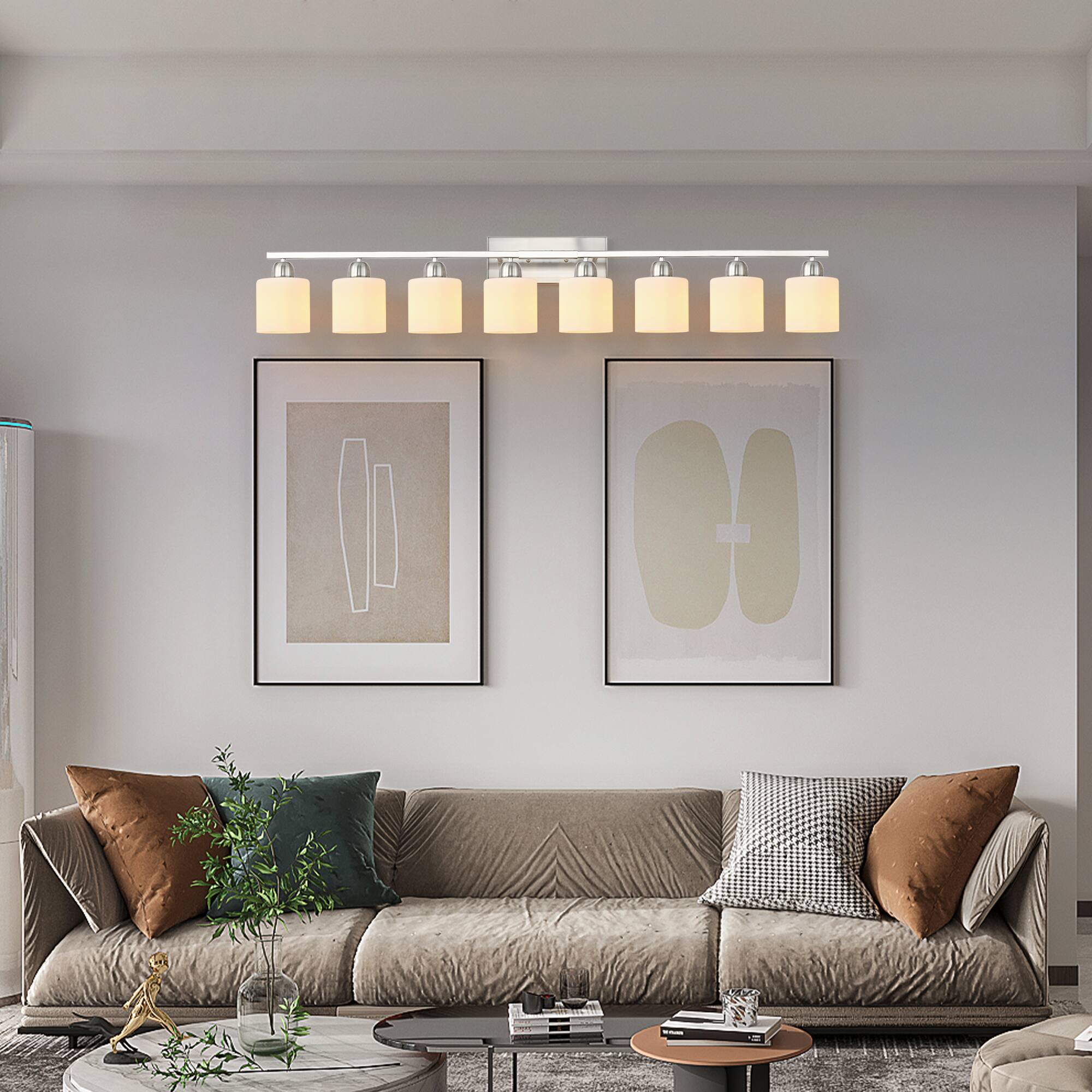 Back. HOMLUX - 51.57 in. 8 Lights White LED Vanity Light Bar with Crystal Shade.