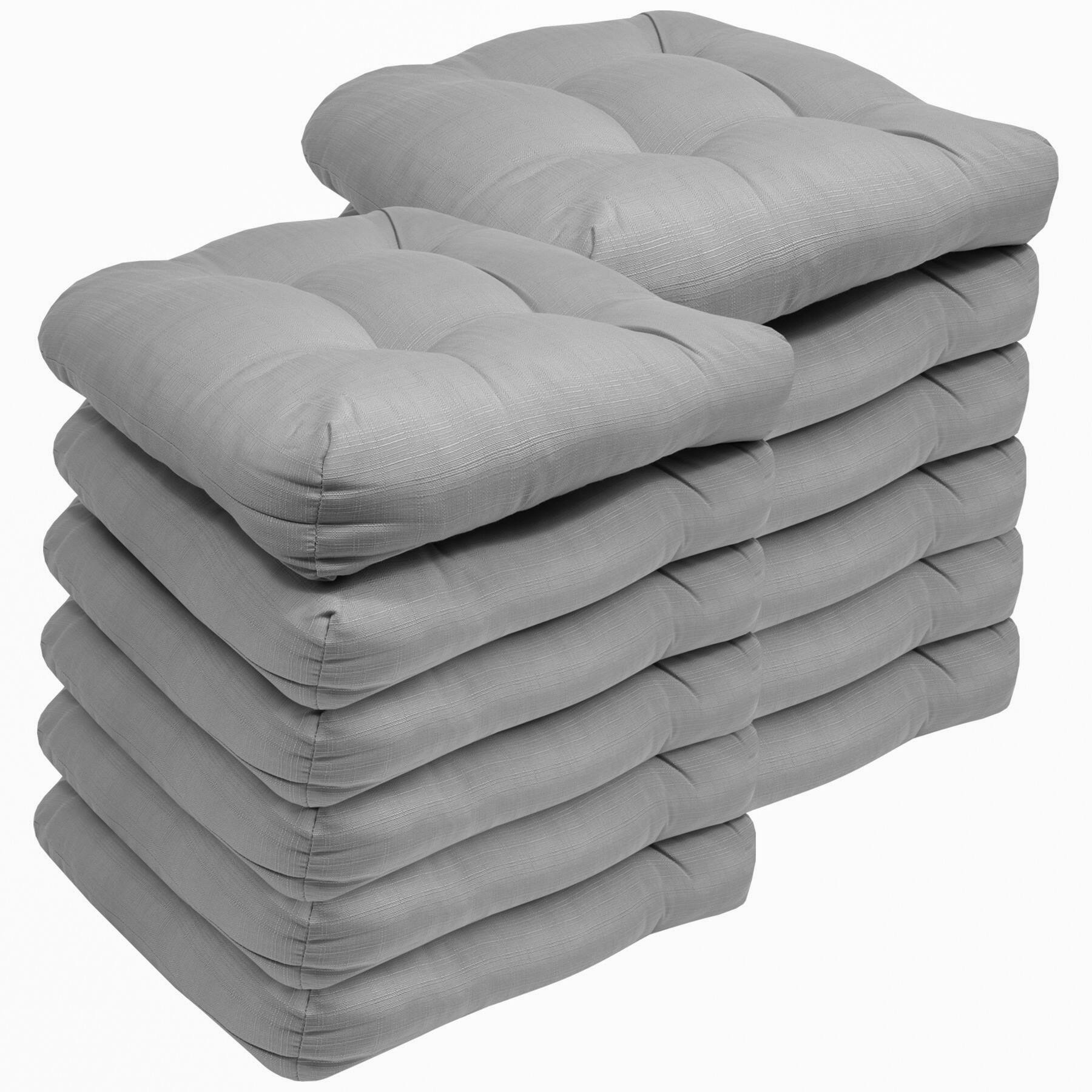 Angle. Sweet Home Collection - Patio Cushions Indoor/Outdoor Chair Pads Tufted 19" x 19", 12-Pack - Silver.