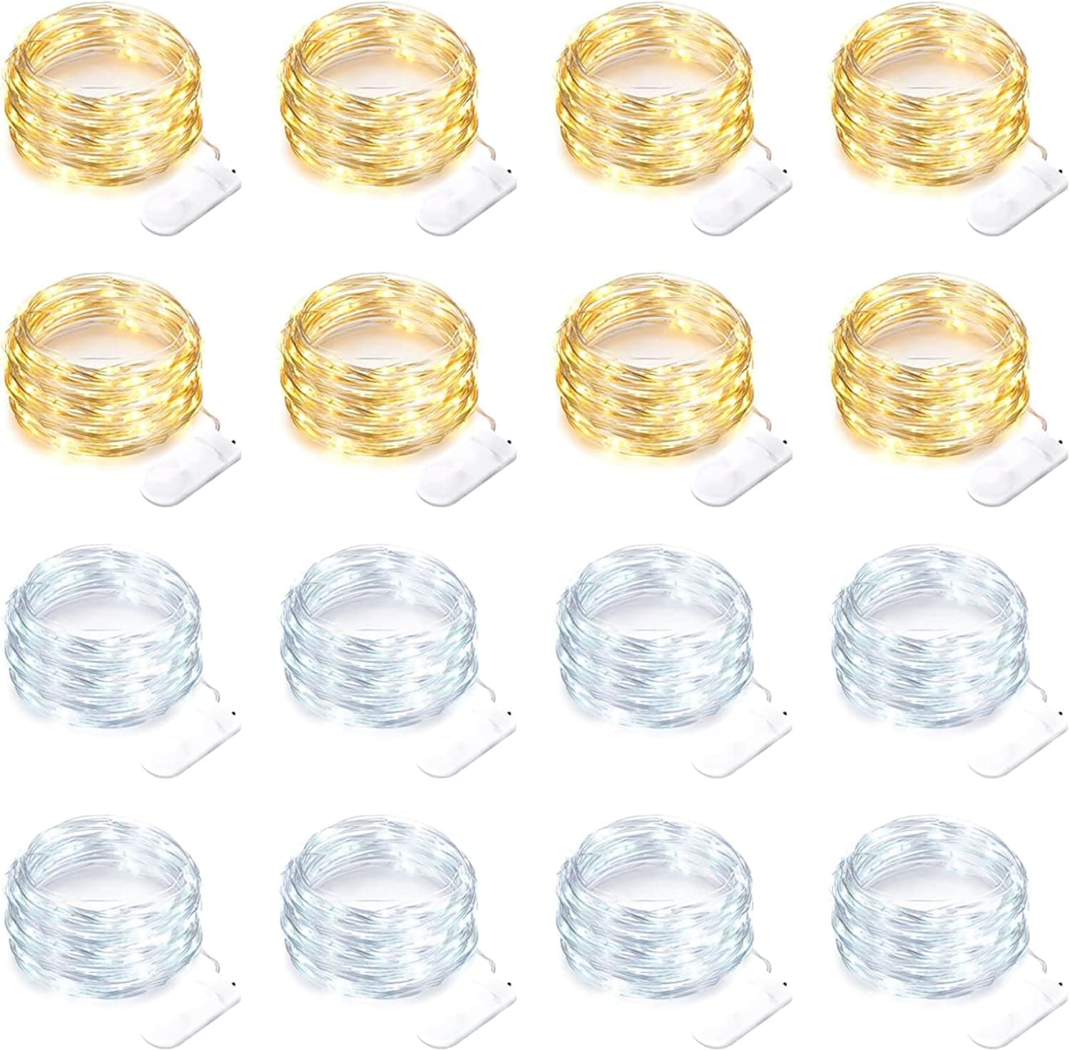 Front. FINEAK - 16-Pack 30-LED Battery Fairy Lights 10ft Silver Wire Waterproof Twinkle for Christmas Party.