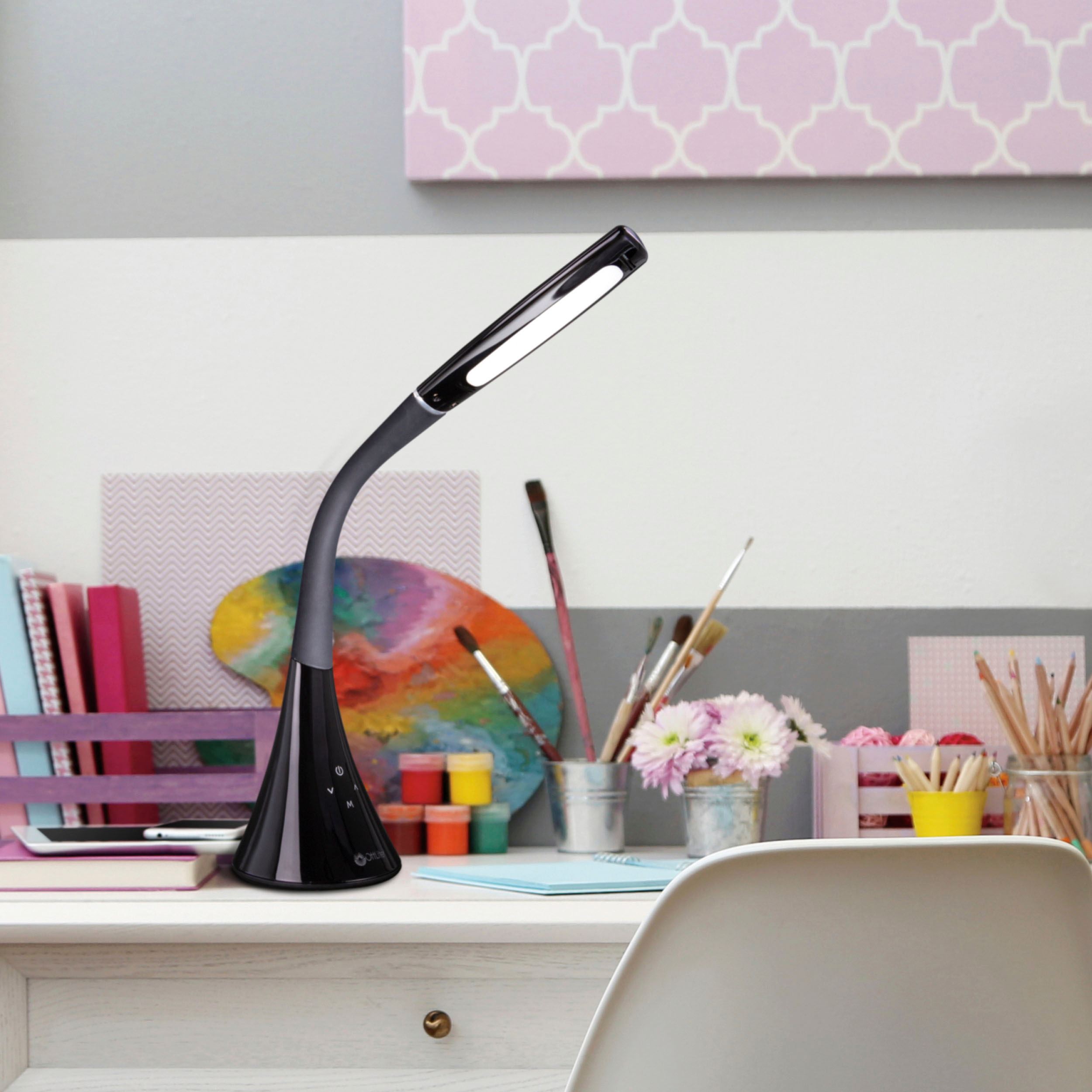 Alt View 12. OttLite - Swerve LED Desk Lamp with USB Charging - Black.