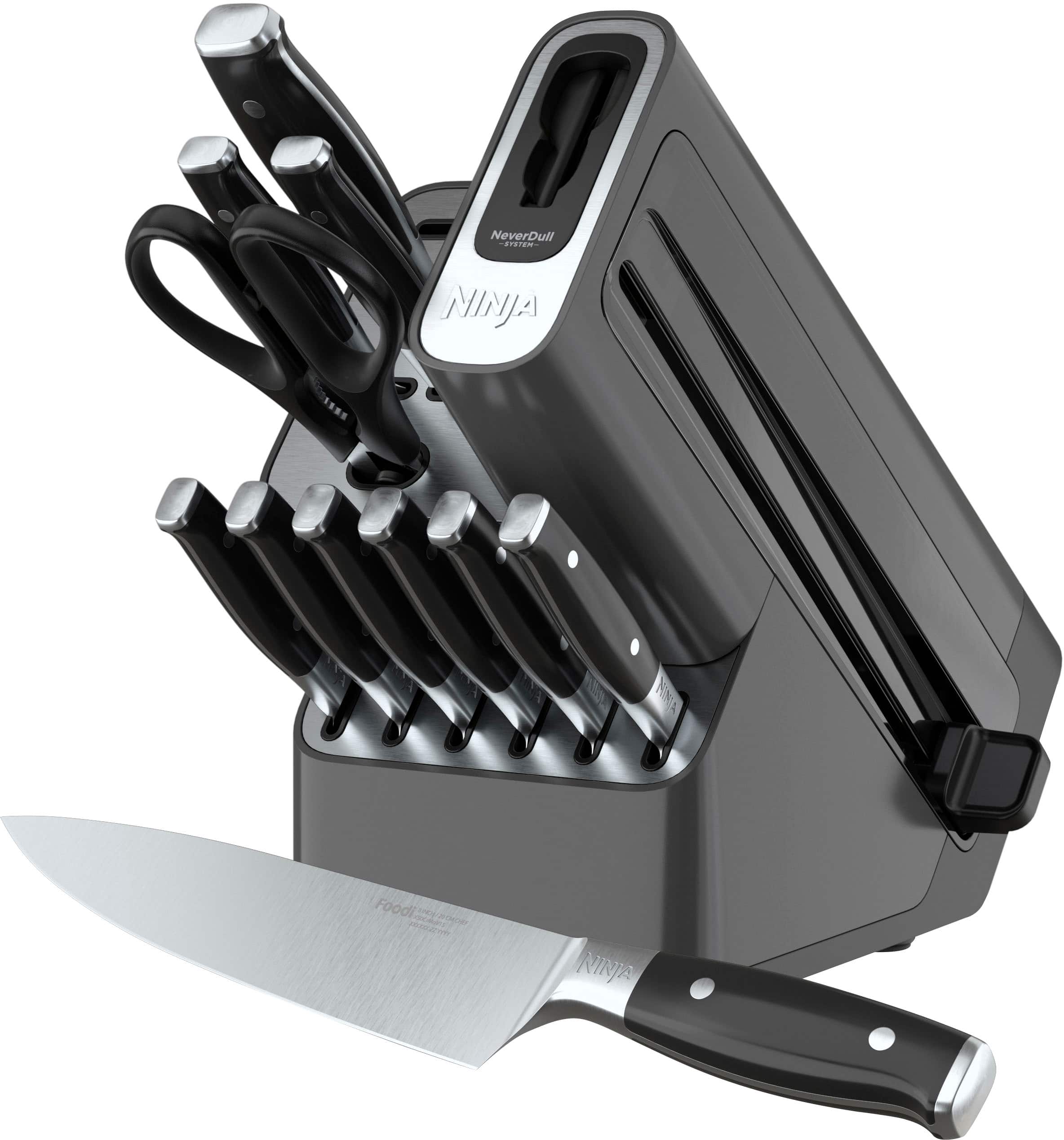 Ninja - NeverDull Premium 12-Piece Knife Block Set with Built-in Sharpener System - Black/Silver - Angle_Zoom