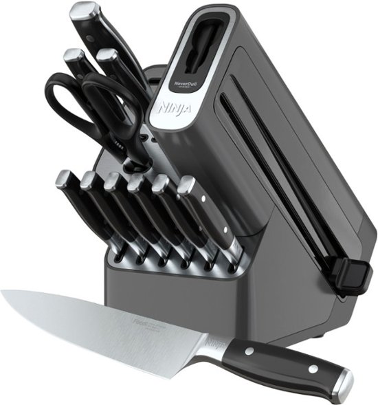 Angle. Ninja - NeverDull Premium 12-Piece Knife Block Set with Built-in Sharpener System - Black & Silver.