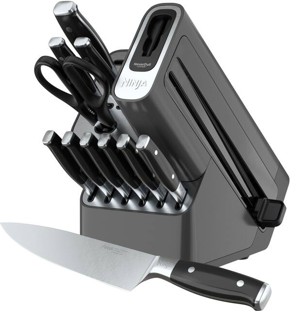 Ninja - NeverDull Premium 12-Piece German Stainless Steel Knife Block Set with Built-in Sharpener System - Black/Silver