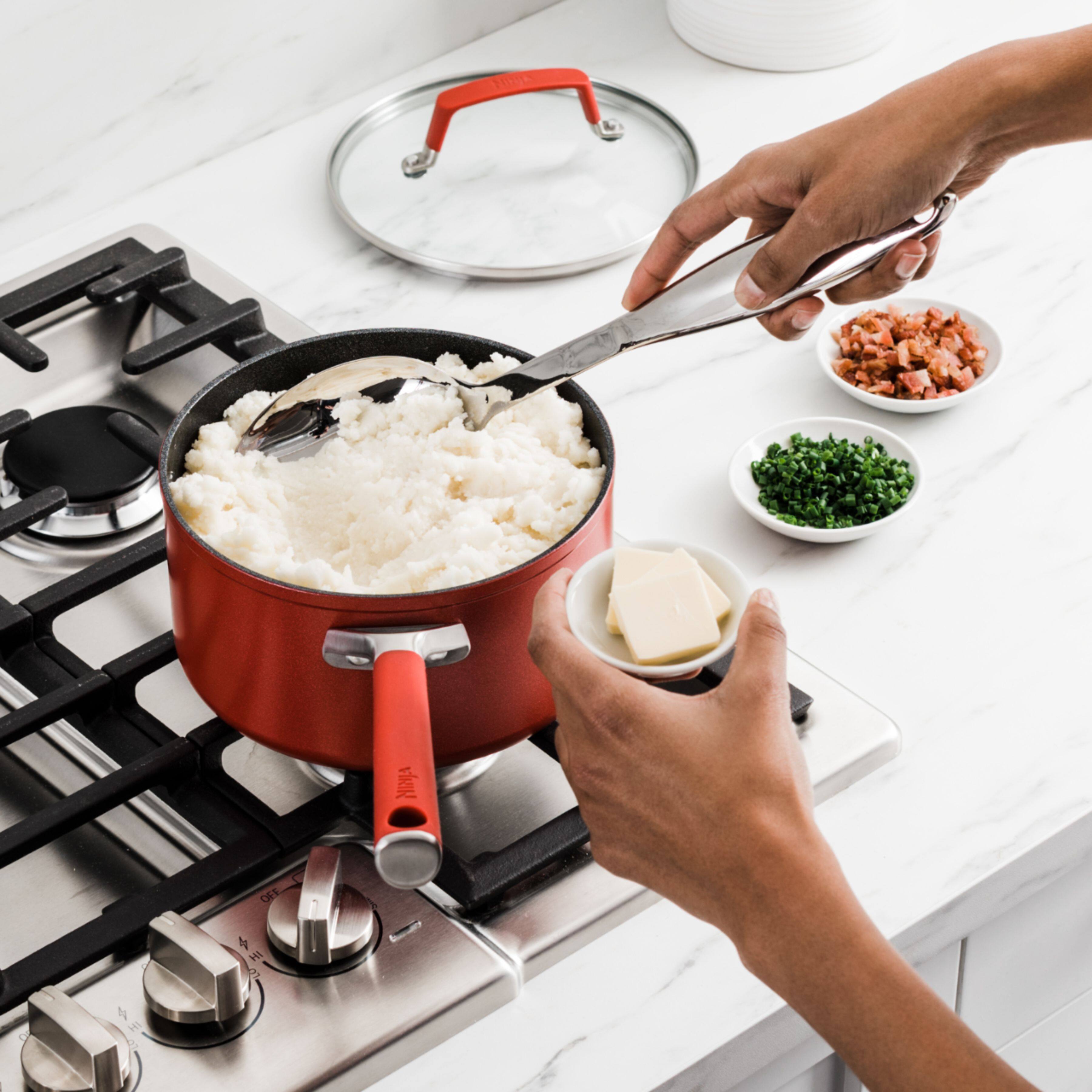 Alt View 11. Ninja - Foodi NeverStick Vivid 2 1/2-Quart Saucepan with Glass Lid - Crimson Red.