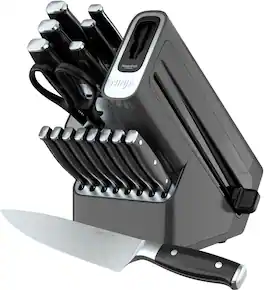 Ninja - Foodi NeverDull Premium 17-Piece German Stainless Stee Knife Block Set with Built-in Sharpener System - Black/Silver