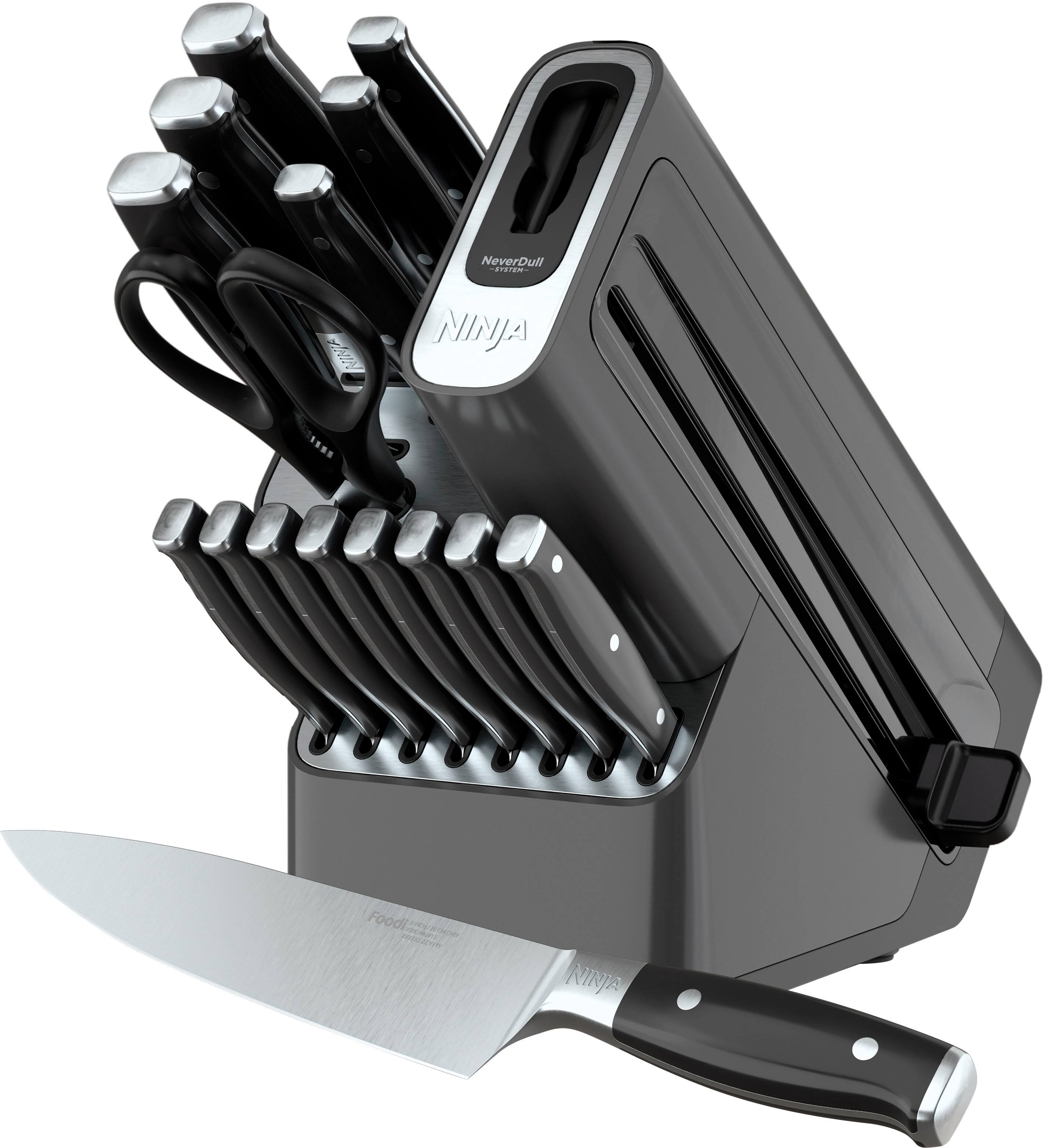 Ninja - Foodi NeverDull Premium 17-Piece German Stainless Stee Knife Block Set with Built-in Sharpener System - Black/Silver