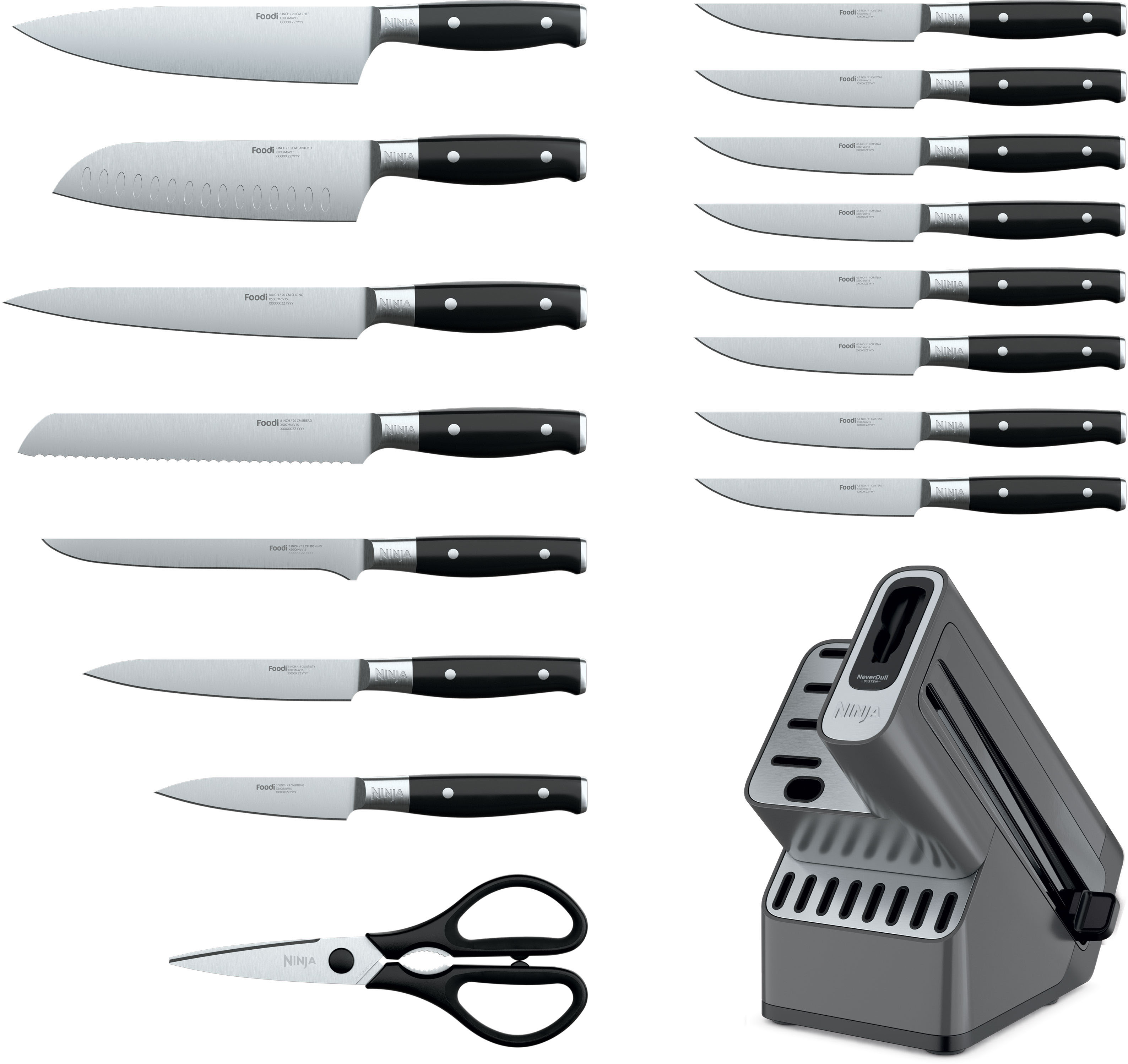 Ninja K32017 Foodi NeverDull Premium Knife System, 17 Piece Knife Block Set  with Built-in Sharpener, German Stainless Steel Knives, Black