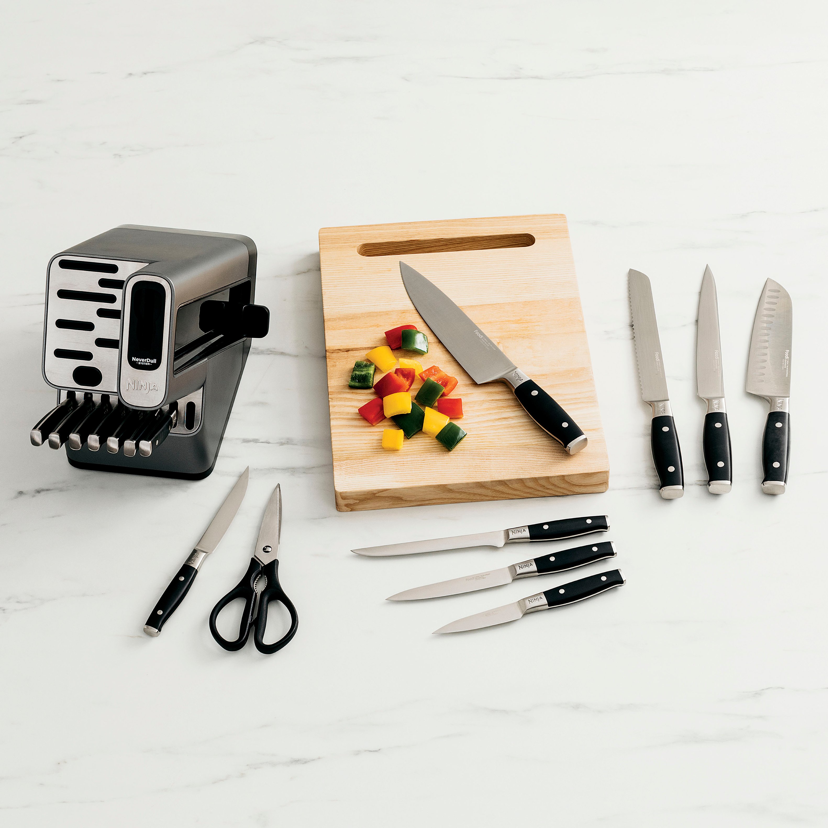 Best Buy: Ninja Foodi NeverDull Premium 13pc German Stainless Steel Wood  Series Knife System Cutlery Set with Built-in Sharpener Walnut & Black  K52013