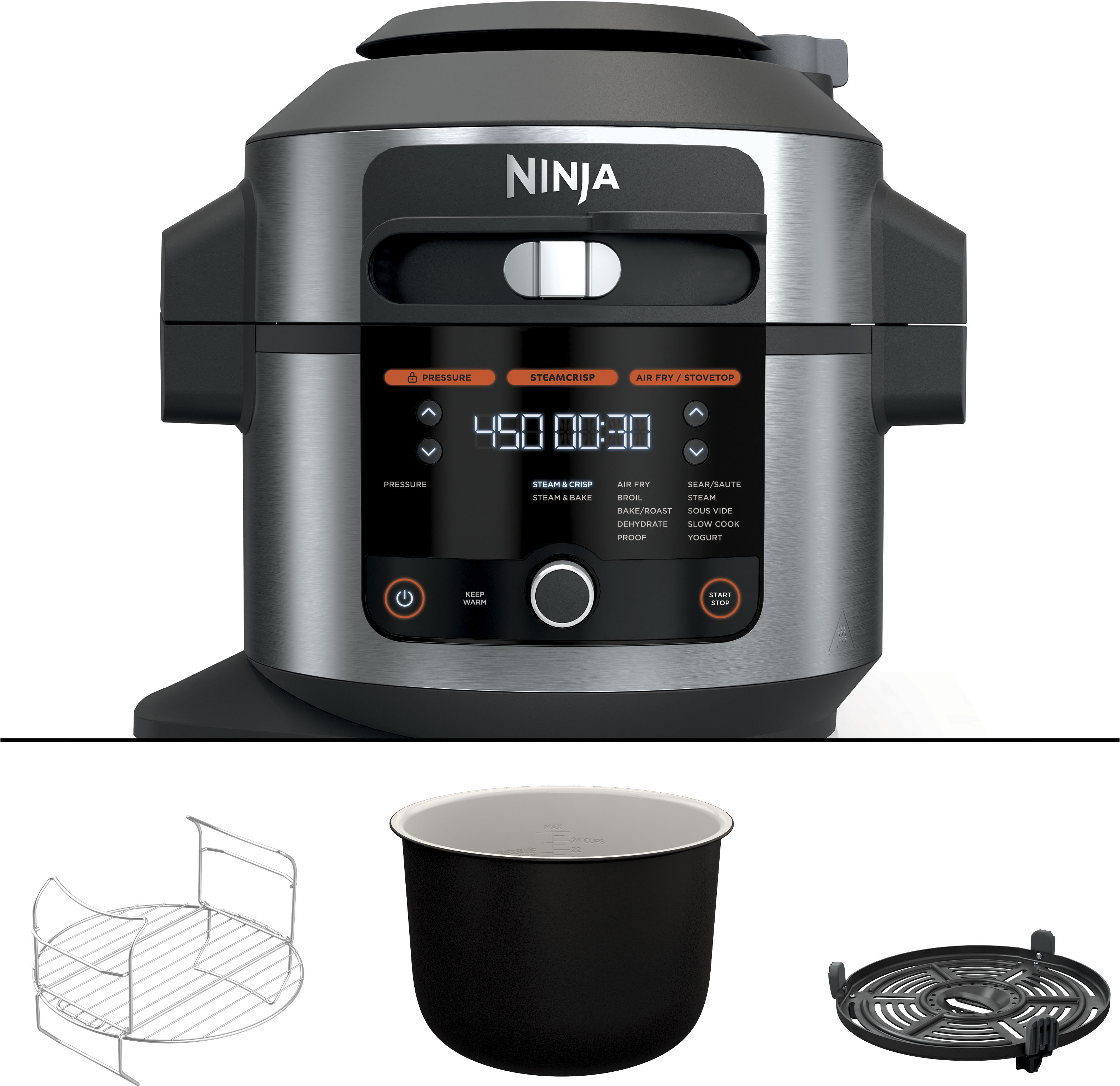 Left View: Ninja - Foodi 14-in-1, 6.5-QT Pressure Cooker Steam Fryer with SmartLid - Stainless/Black