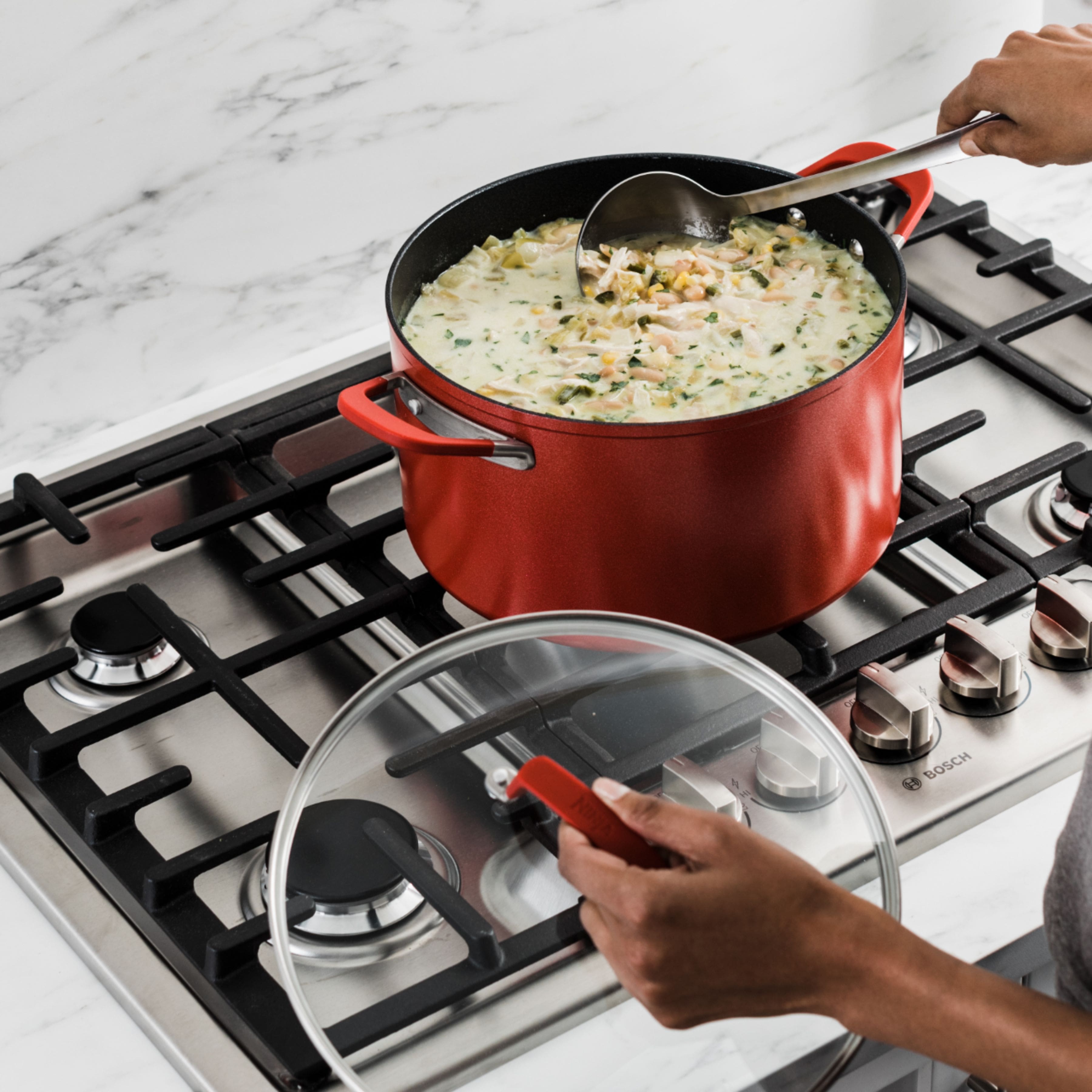 Alt View 11. Ninja - NeverStick Vivid 8-Quart Stock Pot with Glass Lid - Crimson Red.