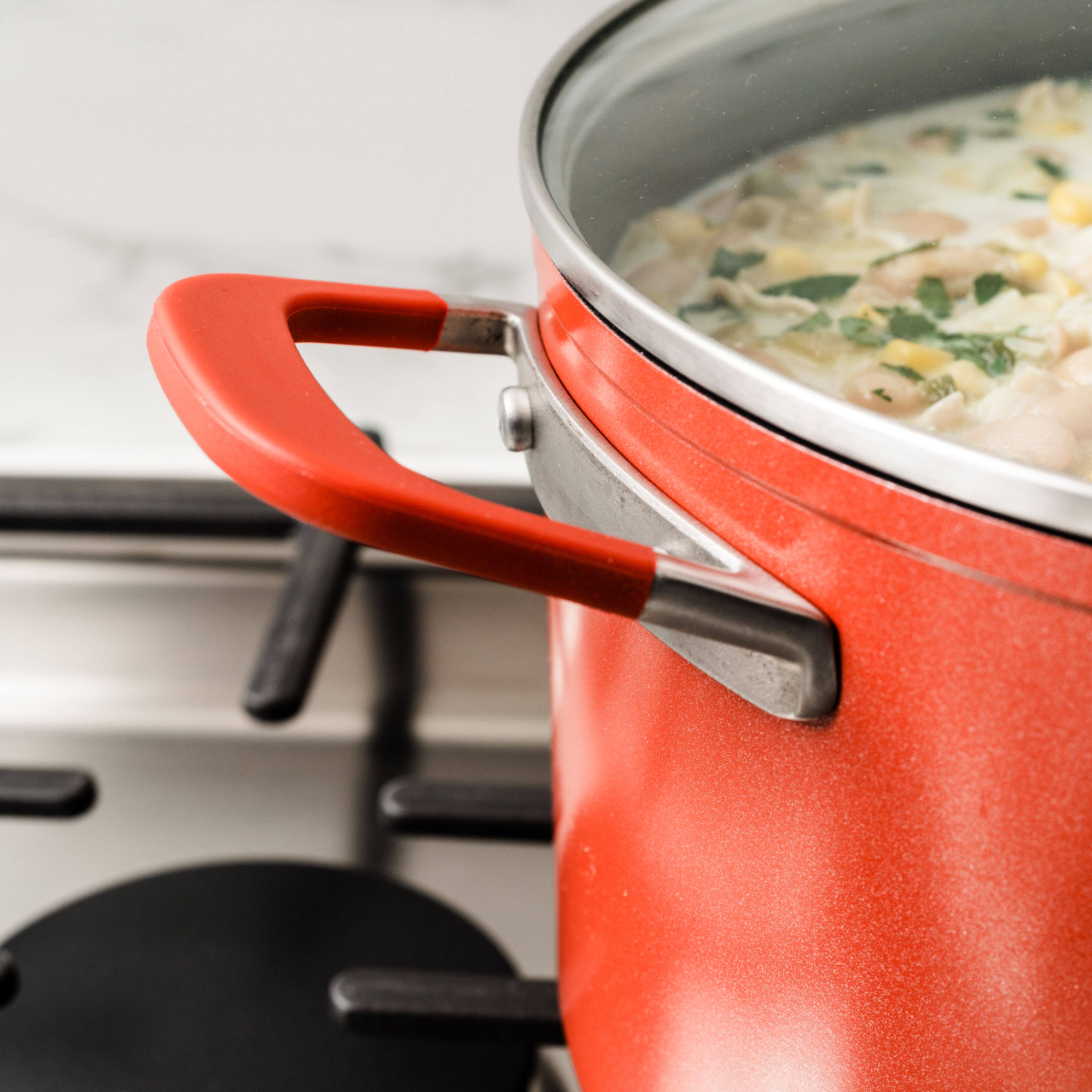 Alt View 13. Ninja - NeverStick Vivid 8-Quart Stock Pot with Glass Lid - Crimson Red.