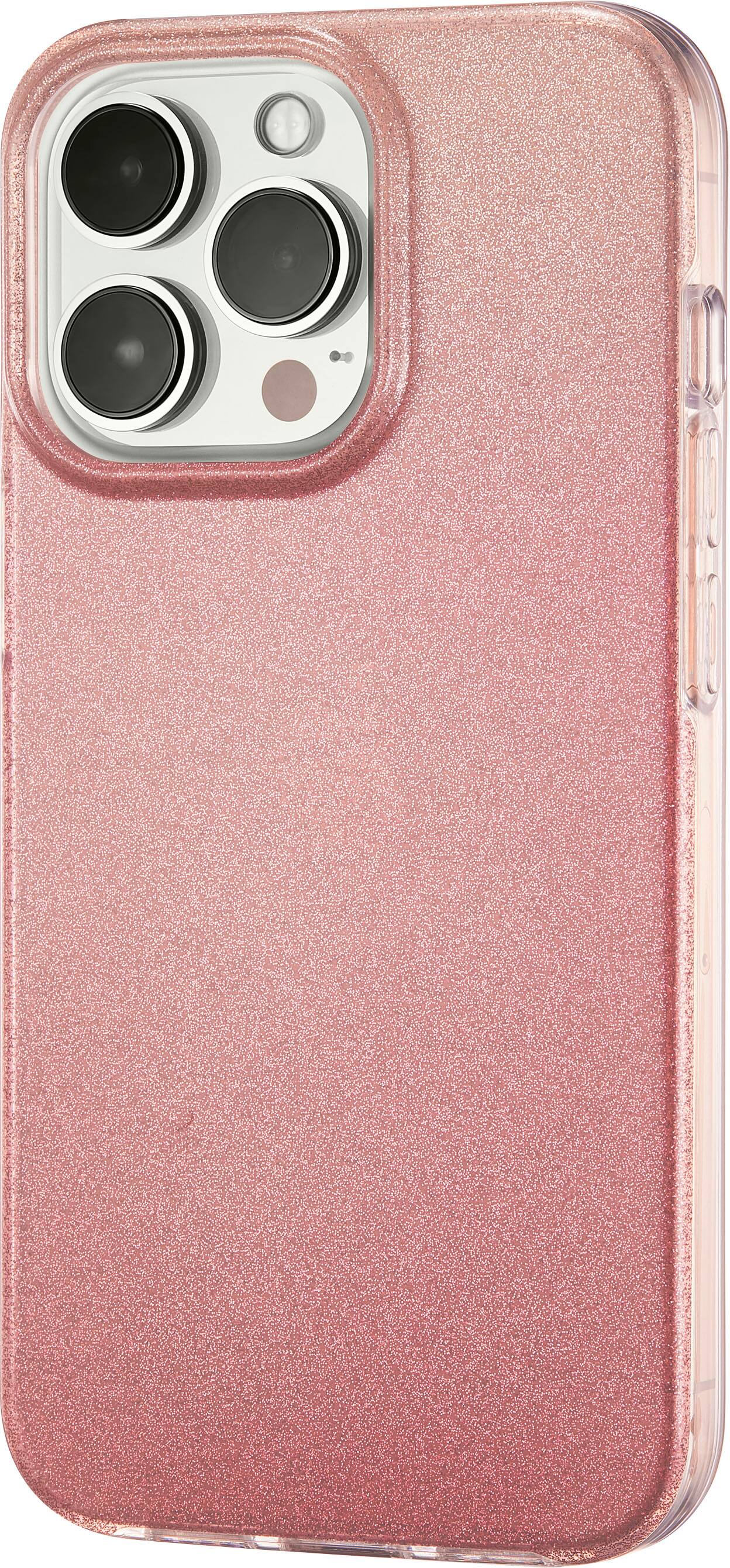 Left. Insignia™ - Hard Shell Case for iPhone 13 Pro - Gradient Rose Gold Glitter.