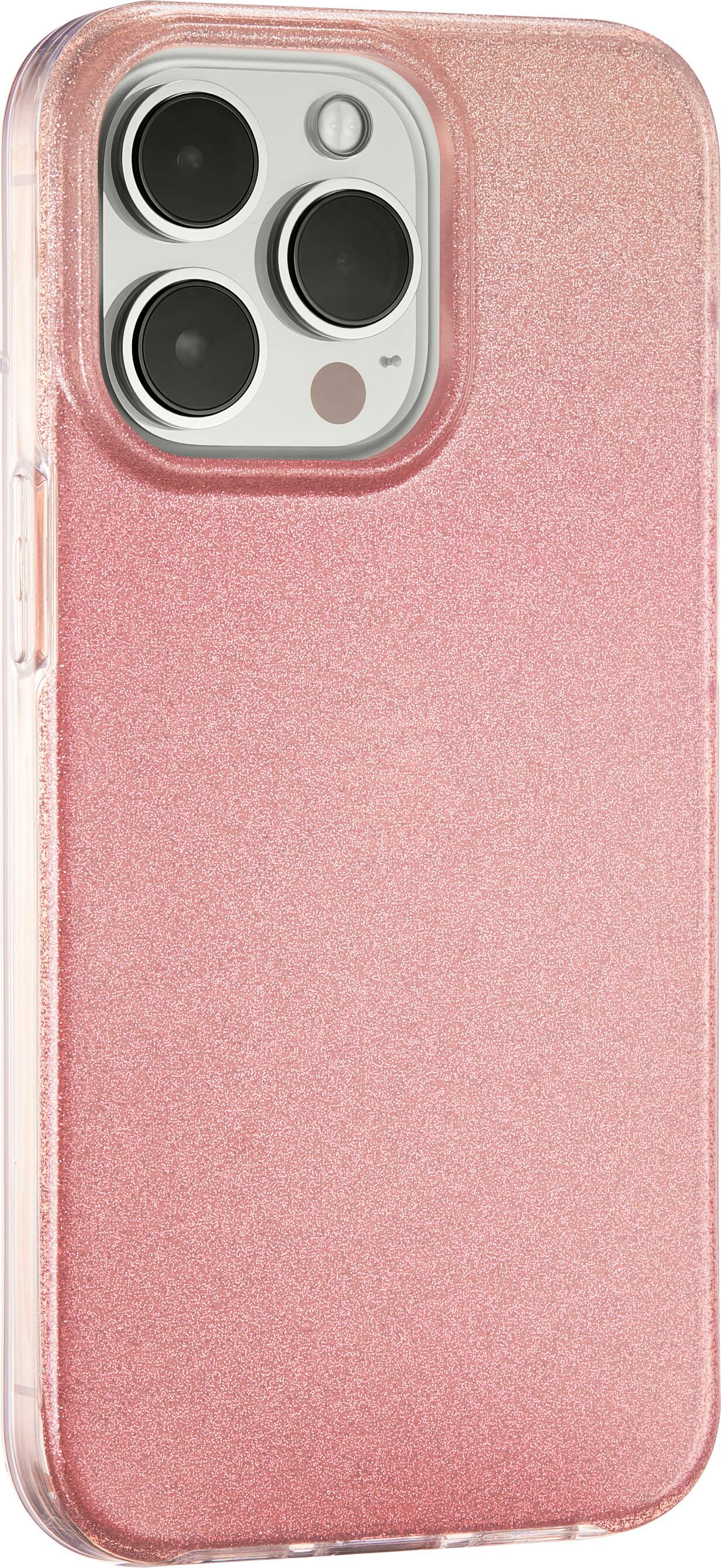Angle. Insignia™ - Hard Shell Case for iPhone 13 Pro - Gradient Rose Gold Glitter.