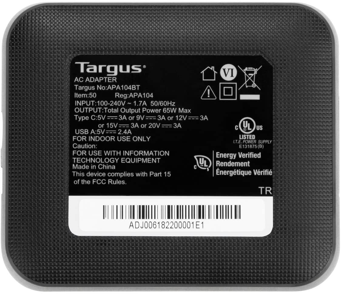 Alt View 13. Targus - 65W USB-C/USB-A Laptop Charger - Black.