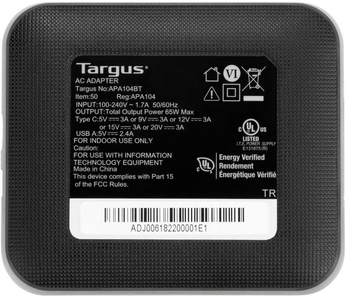 Alt View 13. Targus - 65W USB-C/USB-A Laptop Charger - Black.