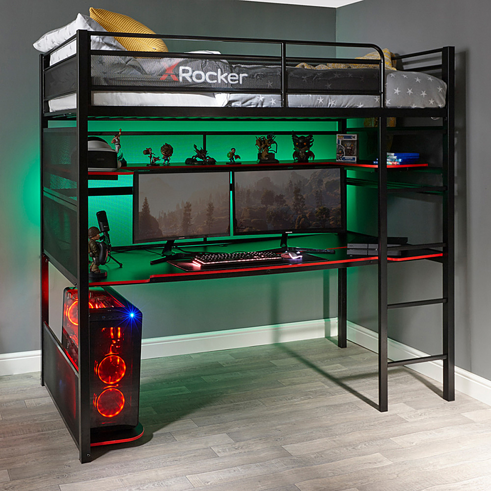 X Rocker Battlebunk Gaming Bunk Bed, Metal Full Loft Bed With Desk Underneath