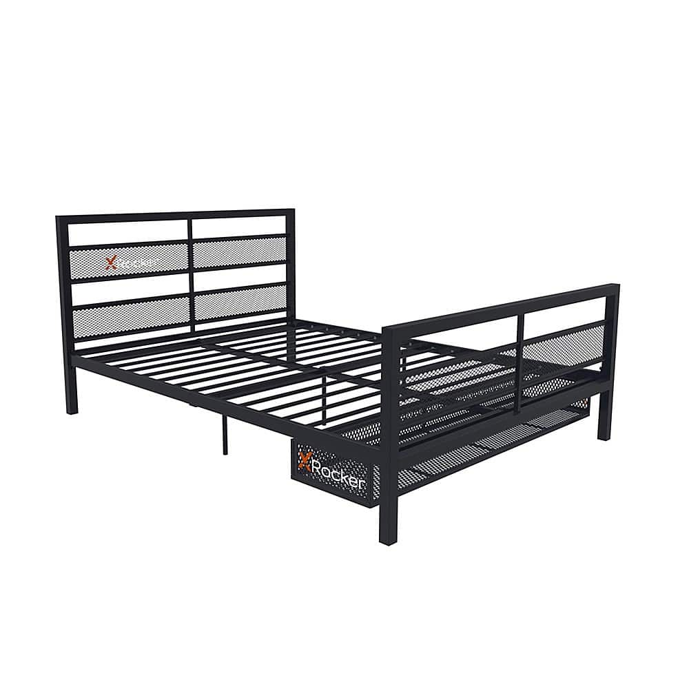 Angle View: X Rocker - Basecamp Gaming Bed Frame with Storage, Full - Black