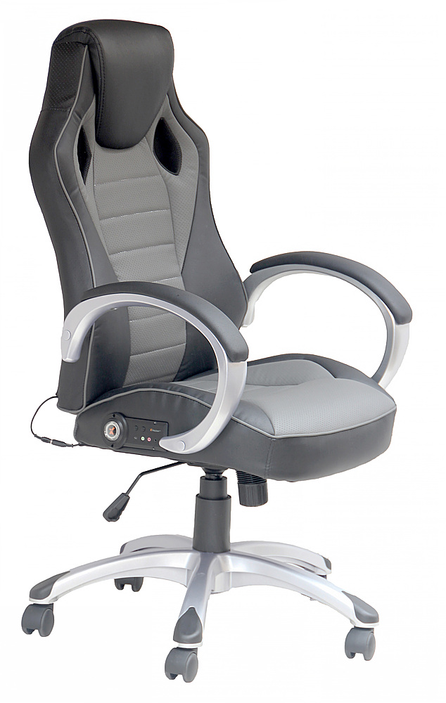 Angle View: X Rocker - Rogue Sound Office Chair with Fixed Arms and 2.0 Bluetooth - Gray and Black