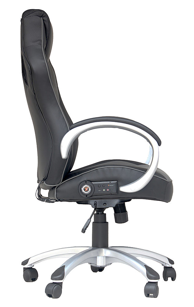 Left View: X Rocker - Rogue Sound Office Chair with Fixed Arms and 2.0 Bluetooth - Gray and Black