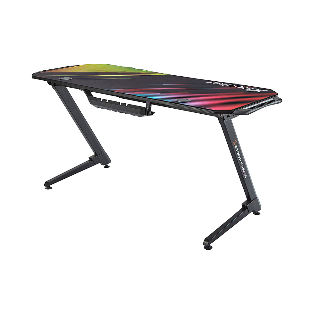 Angle View: X Rocker - Jaguar LED Gaming Desk with XL Mousepad and Game Holder - Black