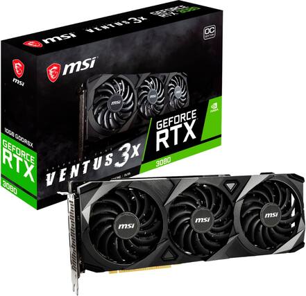 Front. MSI - NVIDIA GeForce RTX 3080 Ventus 3X 10G OC LHR - GDDR6X - PCI Express 4.0 - Graphic Card.