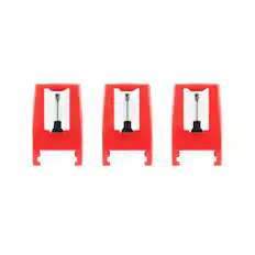 Angle. Victrola - 3 Pack Turntable Replacement Needles for Victrola Record Players - Red.