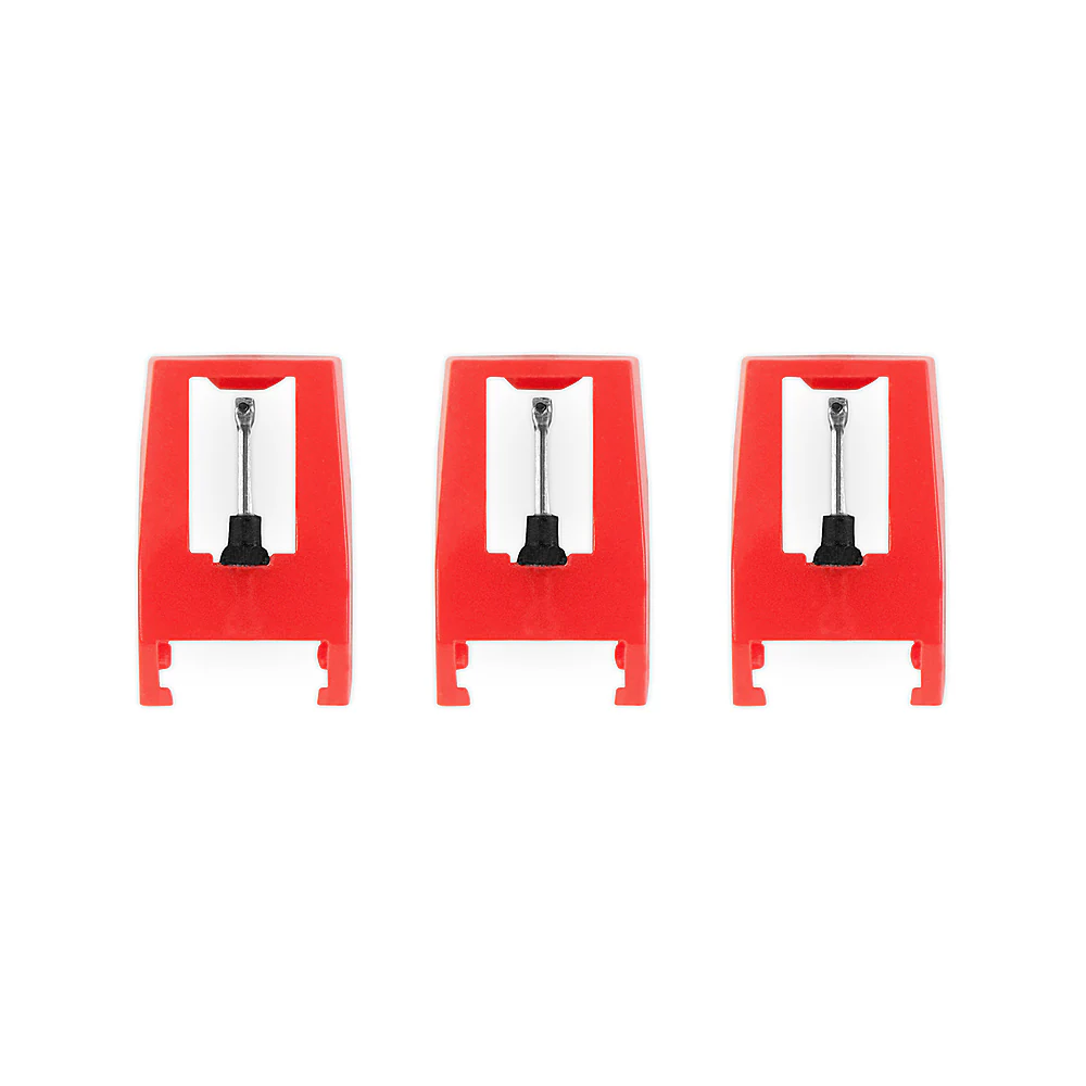 Angle. Victrola - 3 Pack Turntable Replacement Needles for Victrola Record Players - Red.
