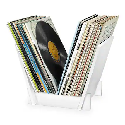 Angle. Victrola - Bridge Record Stand - White.