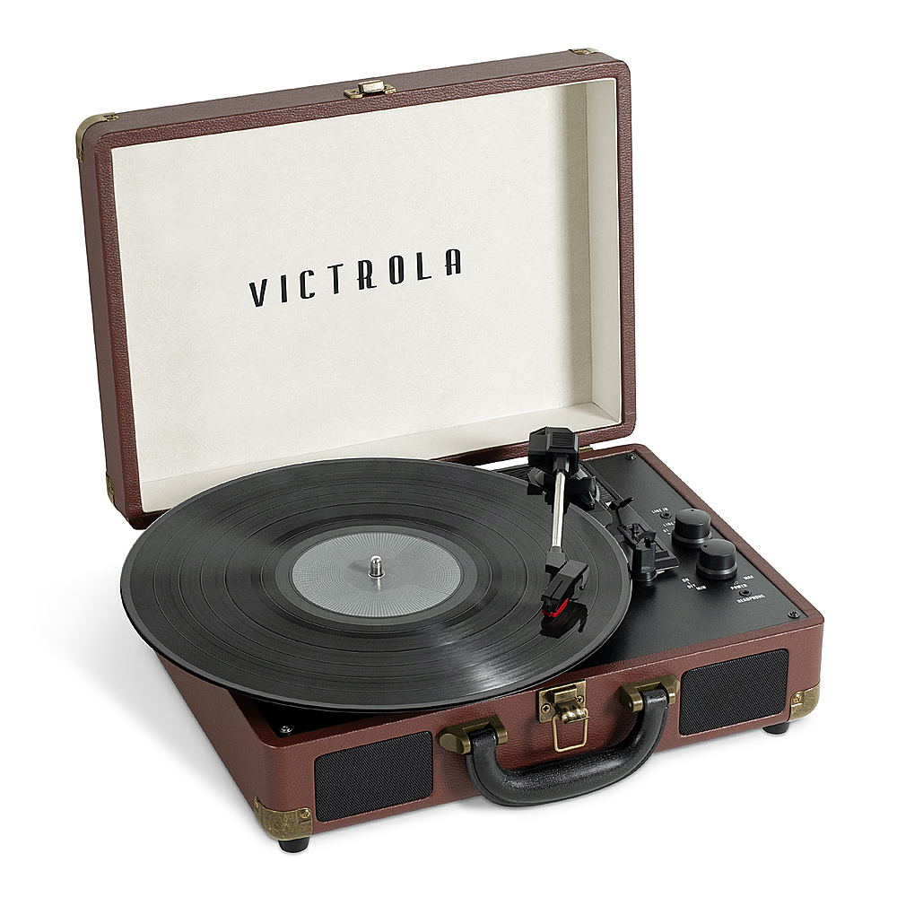Angle View: Victrola - Bluetooth Suitcase Record Player with 3-speed Turntable - Dark Brown