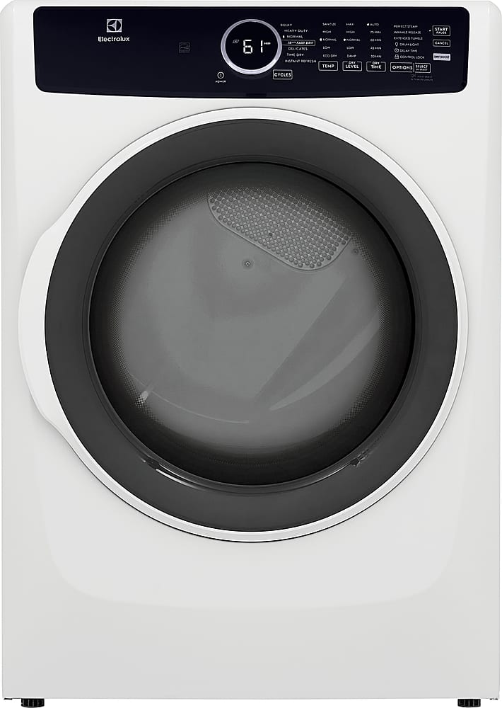 Front. Electrolux - 8.0 Cu. Ft. Stackable Electric Dryer with Steam - White.