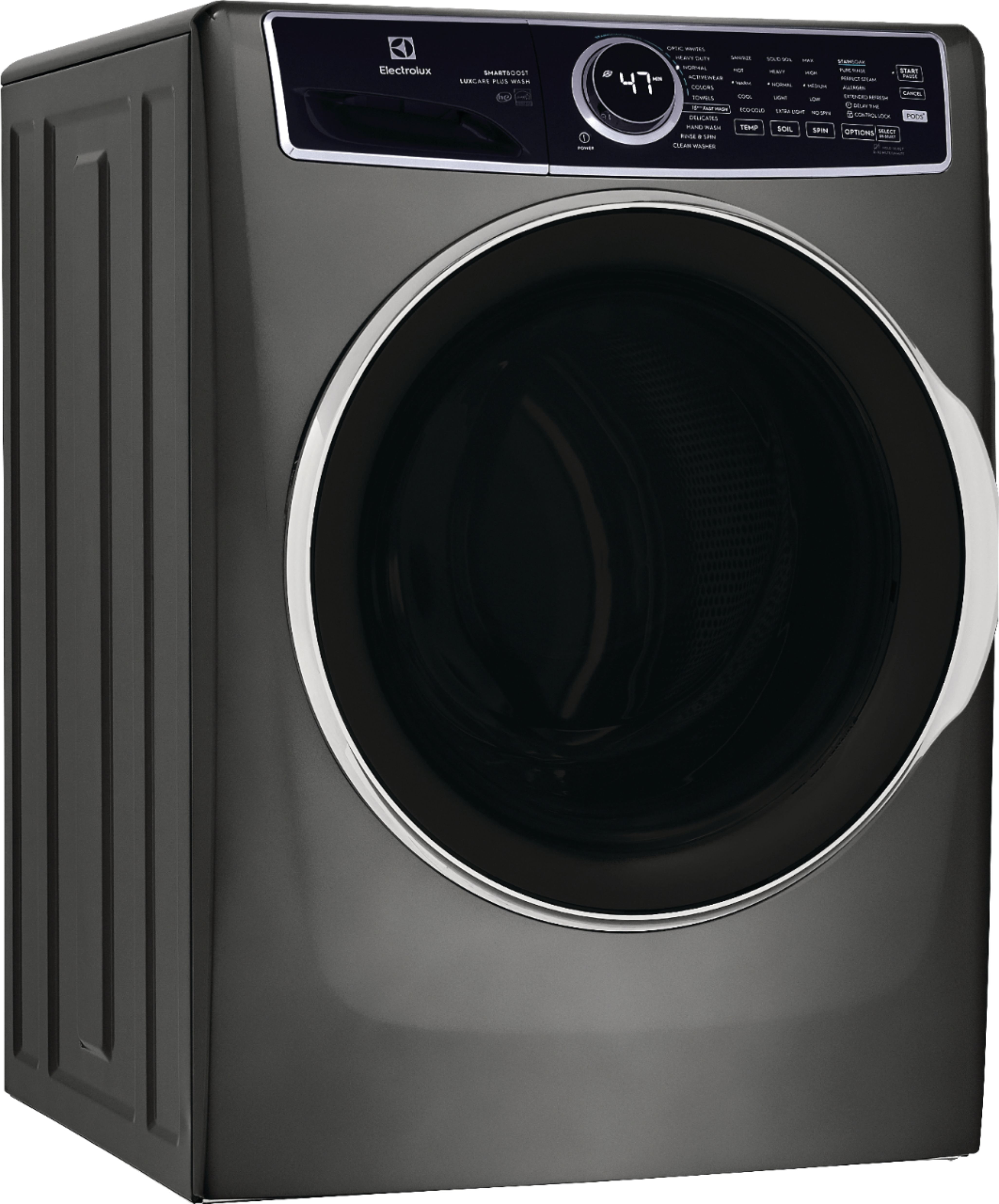 Angle View: Electrolux - 4.5 Cu.Ft. Stackable Front Load Washer with Steam and SmartBoost Wash System - Titanium