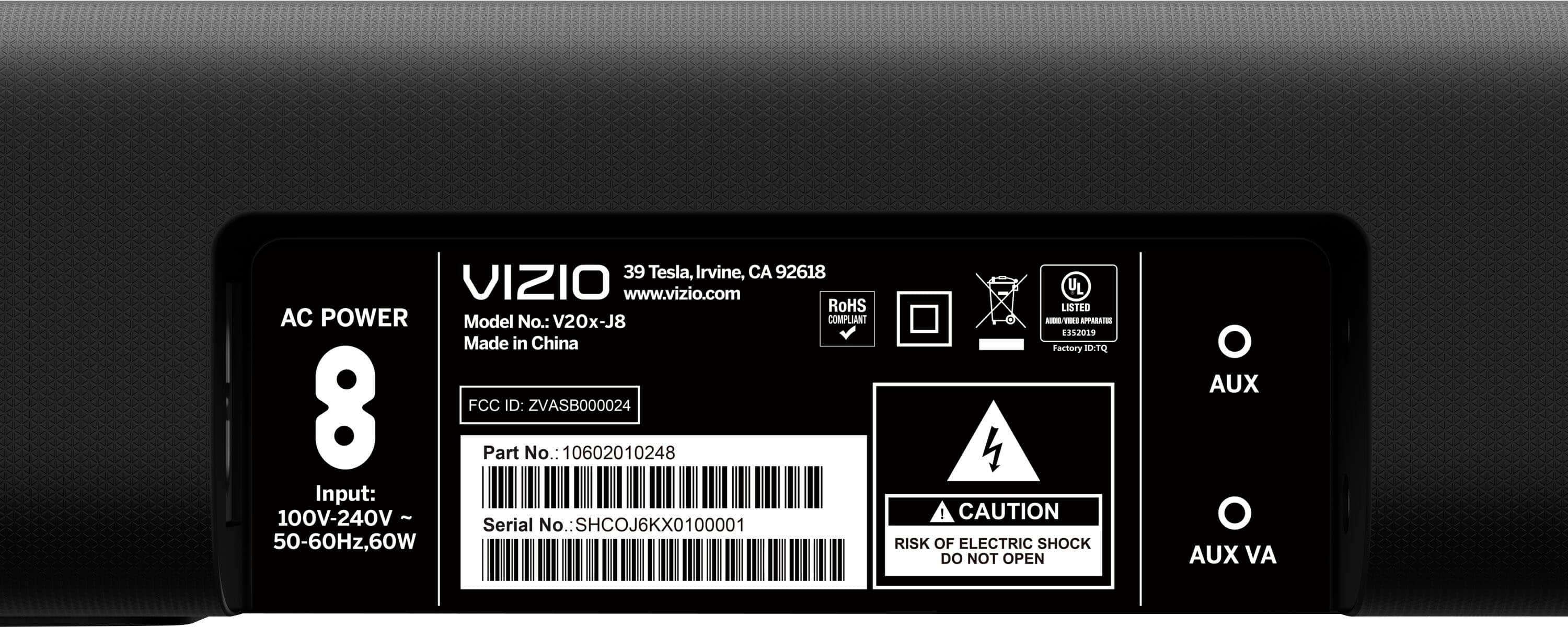 Back. VIZIO - 2.0-Channel V-Series Home Theater Sound Bar with DTS Virtual:X - Black.