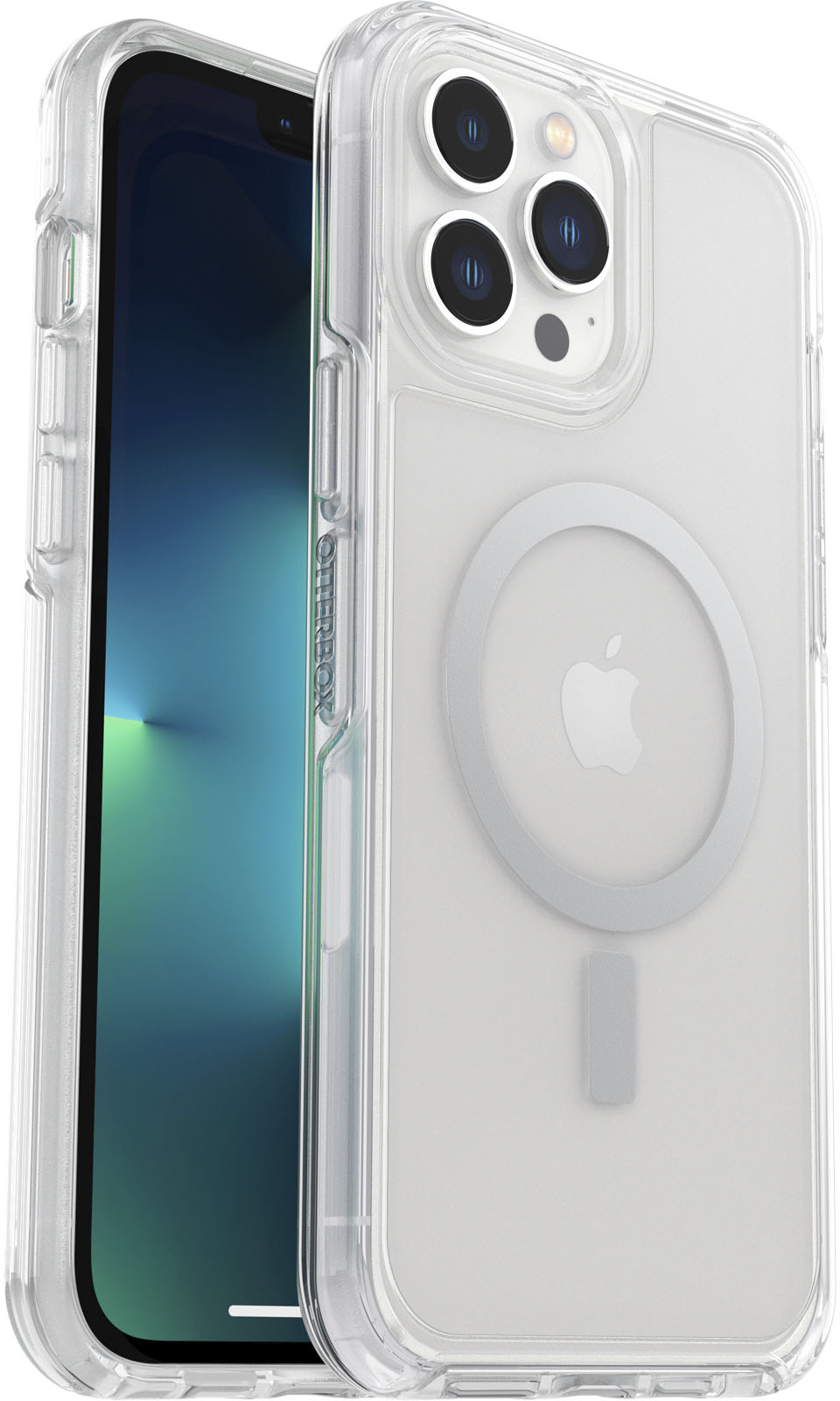 Angle View: OtterBox - Symmetry Series+ for MagSafe Soft Shell for Apple iPhone 13 Pro Max and iPhone 12 Pro Max - Clear