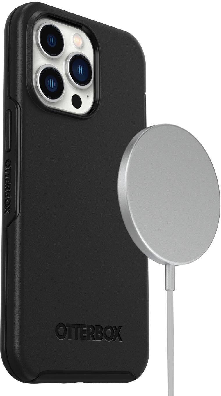 Left. OtterBox - Symmetry Series+ for MagSafe Hard Shell for Apple iPhone 13 Pro - Black.
