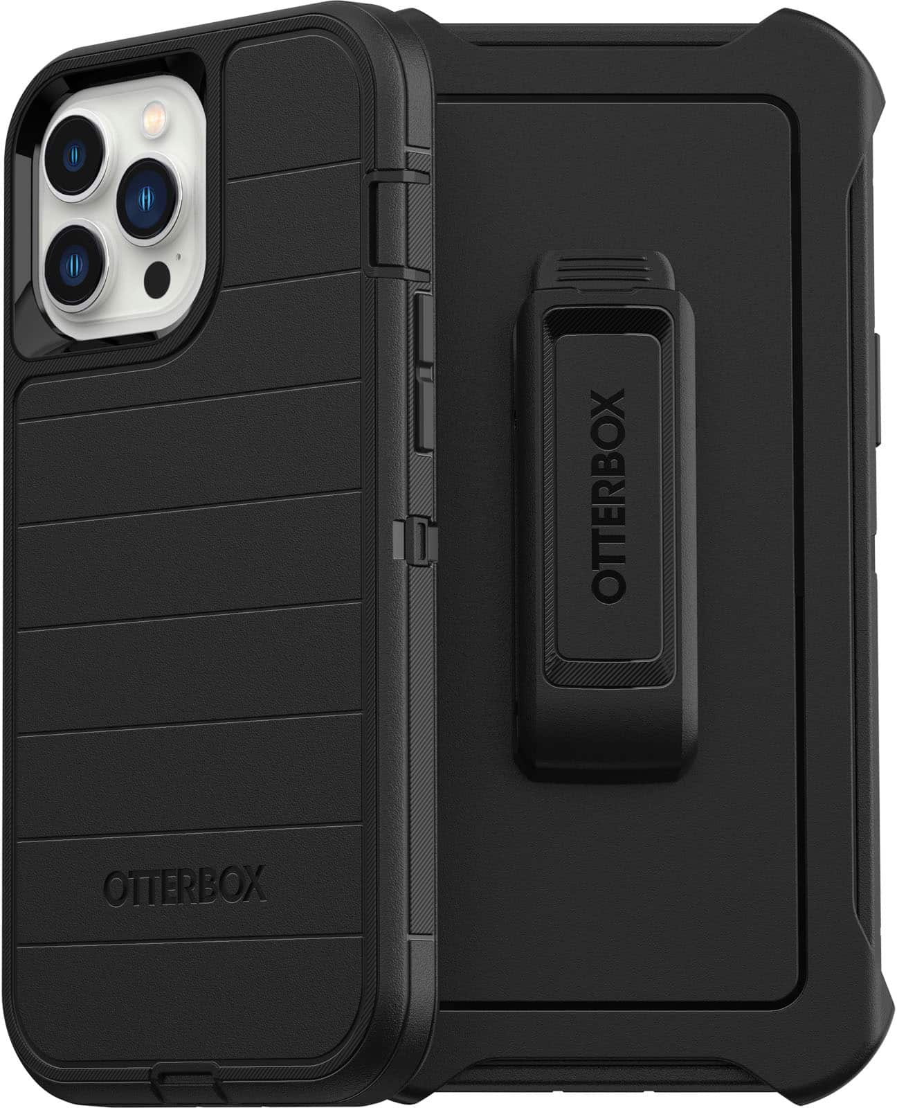 Angle. OtterBox - Defender Series Pro Hard Shell for Apple iPhone 13 Pro Max and iPhone 12 Pro Max - Black.