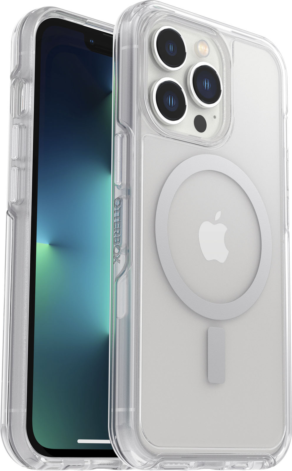 Angle View: OtterBox - Symmetry Series+ for MagSafe Soft Shell for Apple iPhone 13 Pro - Clear