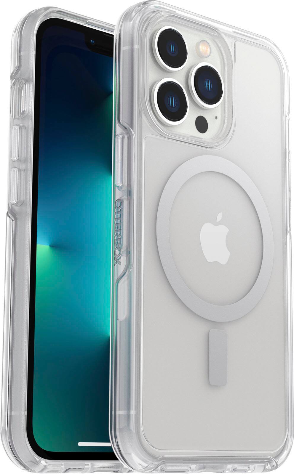 Angle. OtterBox - Symmetry Series+ for MagSafe Soft Shell for Apple iPhone 13 Pro - Clear.