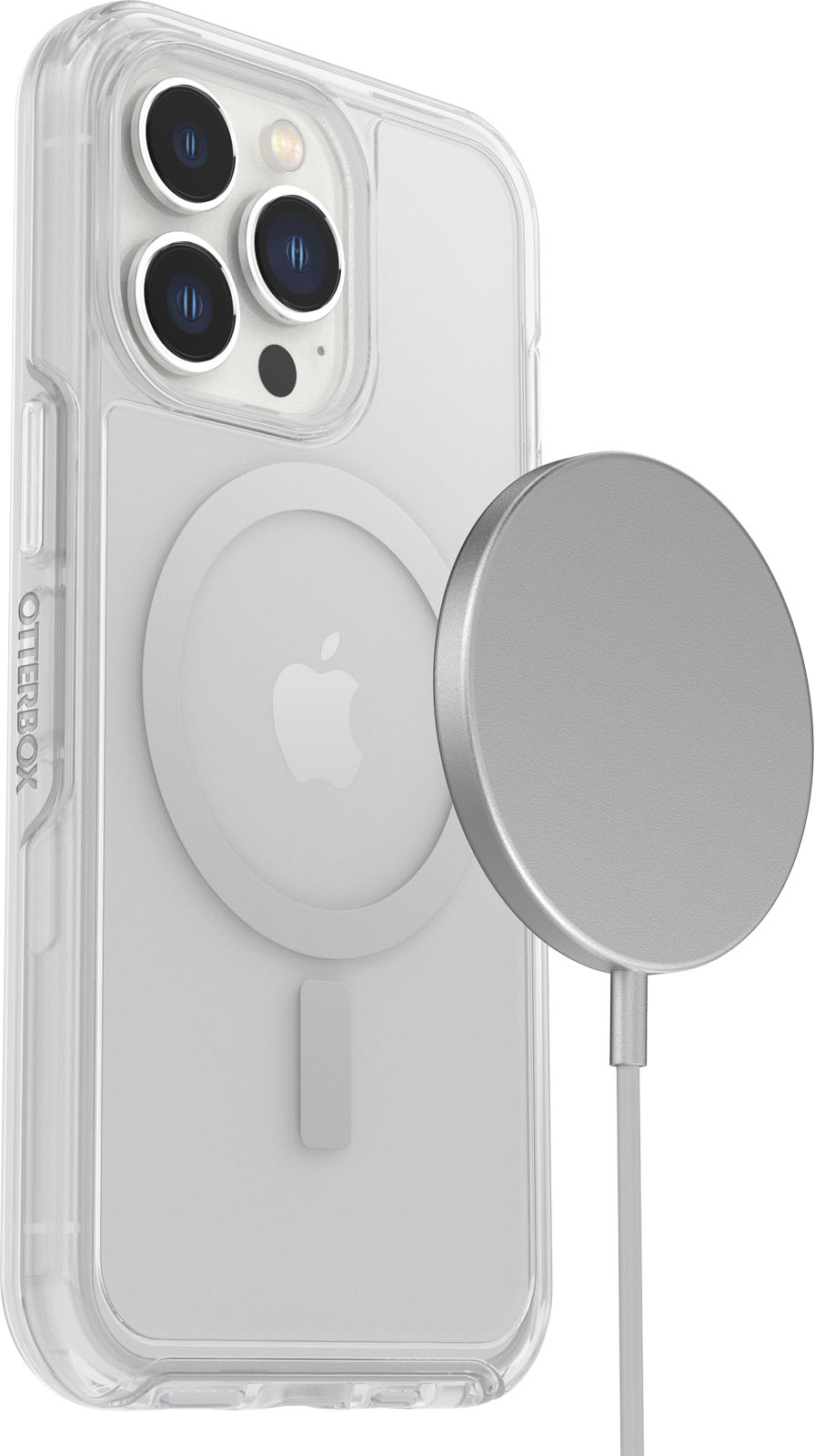 Left View: OtterBox - Symmetry Series+ for MagSafe Soft Shell for Apple iPhone 13 Pro - Clear