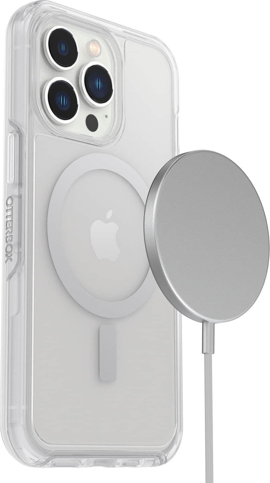 Left. OtterBox - Symmetry Series+ for MagSafe Soft Shell for Apple iPhone 13 Pro - Clear.