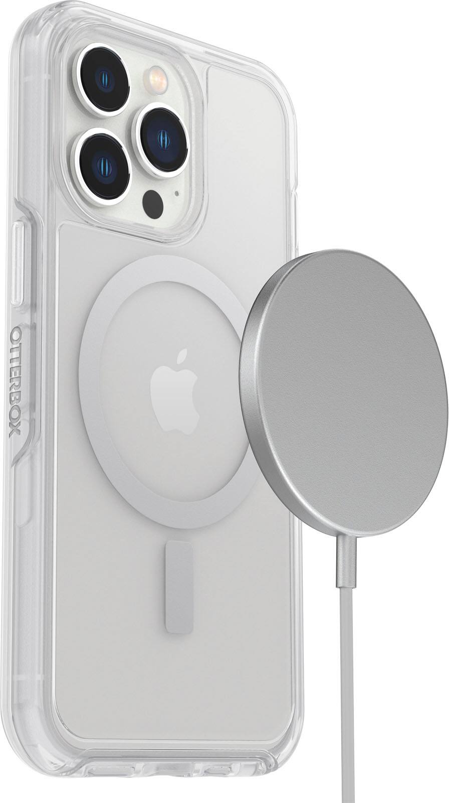 Left. OtterBox - Symmetry Series+ for MagSafe Soft Shell for Apple iPhone 13 Pro - Clear.