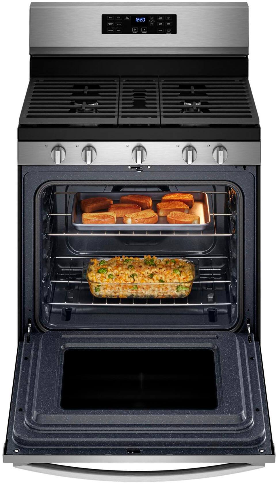 Left. Whirlpool - 5.0 Cu. Ft. Gas Burner Range with Air Fry for Frozen Foods - Fingerprint Resistant Stainless Steel.