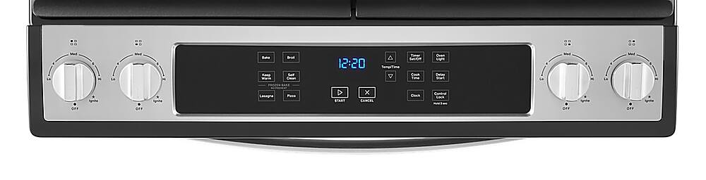 The text on the image is a collection of buttons and settings on a microwave oven. The buttons include:

1. La Med - La Med - Bahe Kao - Brod Seff Clean
2. 12:20 Temp/Time Timer SelOn Cook Time Oven Light Delay Start
3. La Med - La Med - 4 Mad - OFF
4. Ignite GFF Ignite Frope
5. Lasagna Plaza
6. START
7. CANCEL
8. Clock Control Lock - u OFF
9. Ignite OFF

These buttons are likely used to control the functions of the microwave, such as cooking time, temperature, and ignition.