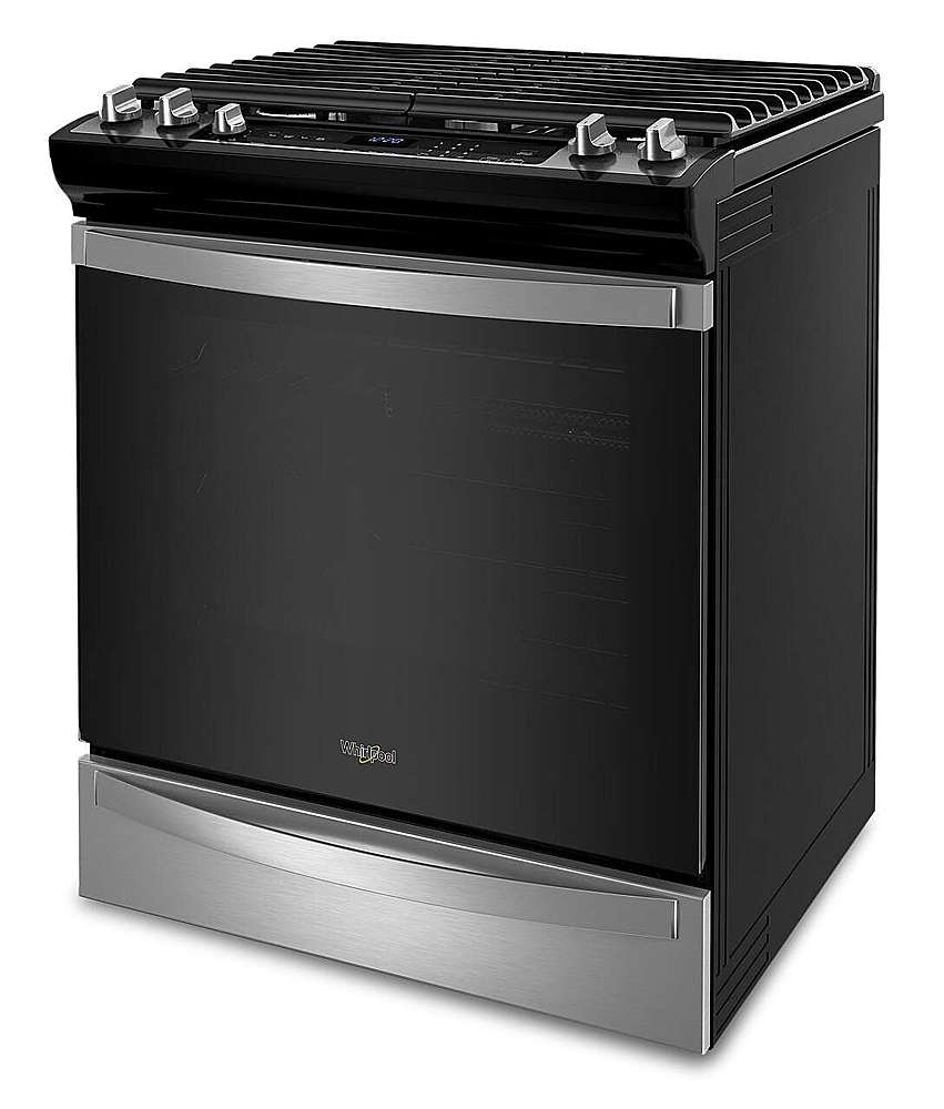 Left. Whirlpool - 5.8 Cu. Ft. Freestanding Gas True Convection Range with Air Fry for Frozen Foods - Fingerprint Resistant Stainless Steel.
