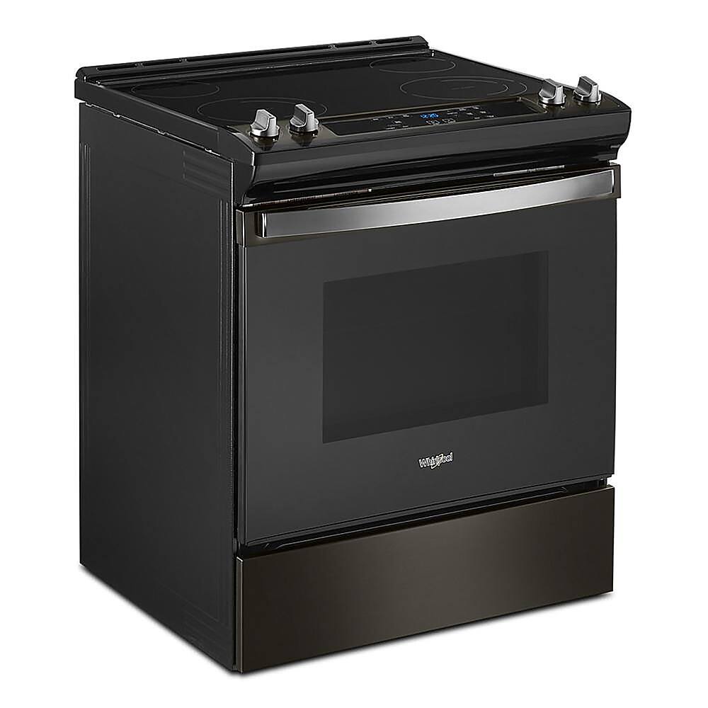 Angle. Whirlpool - 4.8 Cu. Ft. Slide-In Electric Range - Black Stainless Steel.