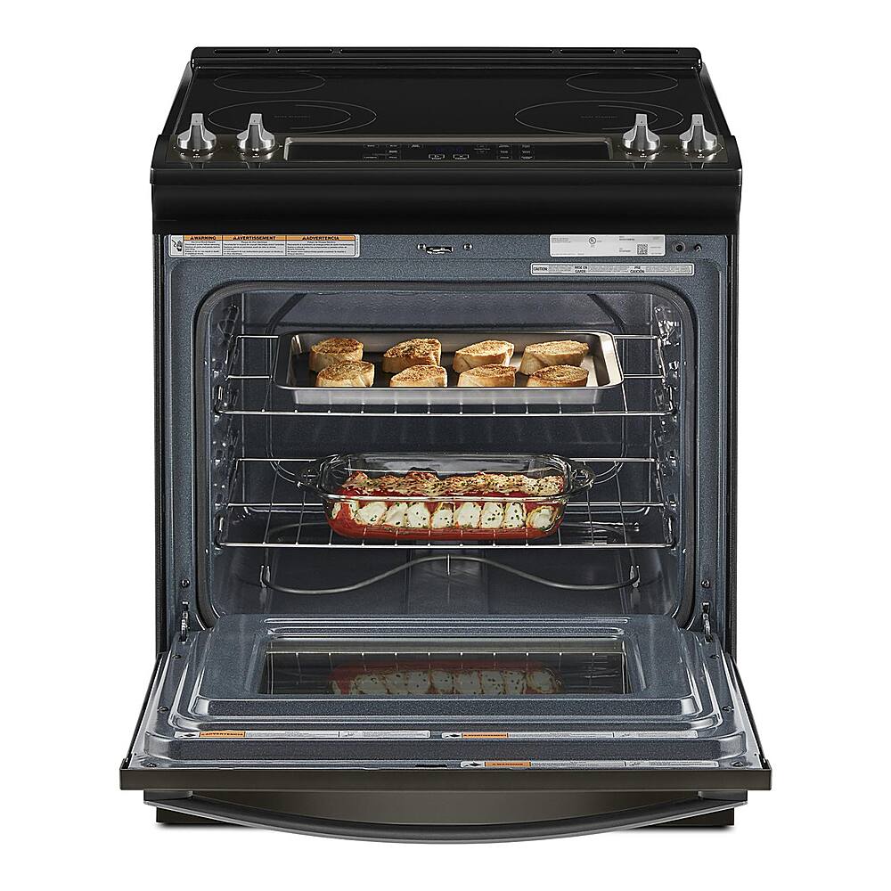 Left. Whirlpool - 4.8 Cu. Ft. Slide-In Electric Range - Black Stainless Steel.